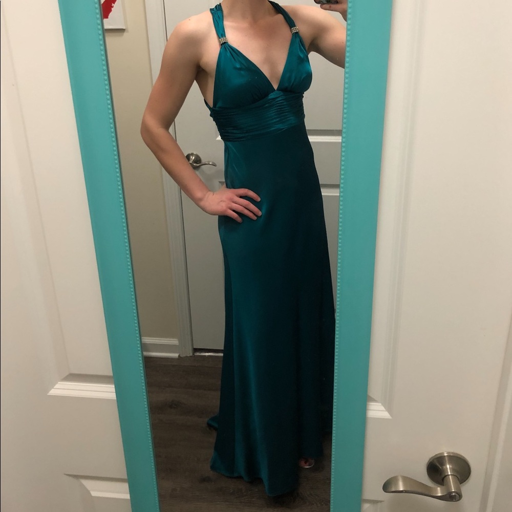 Adrianna Papell Green Cross Back Gown